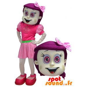 Pige maskot med lyserødt hår og øjne - Spotsound maskot
