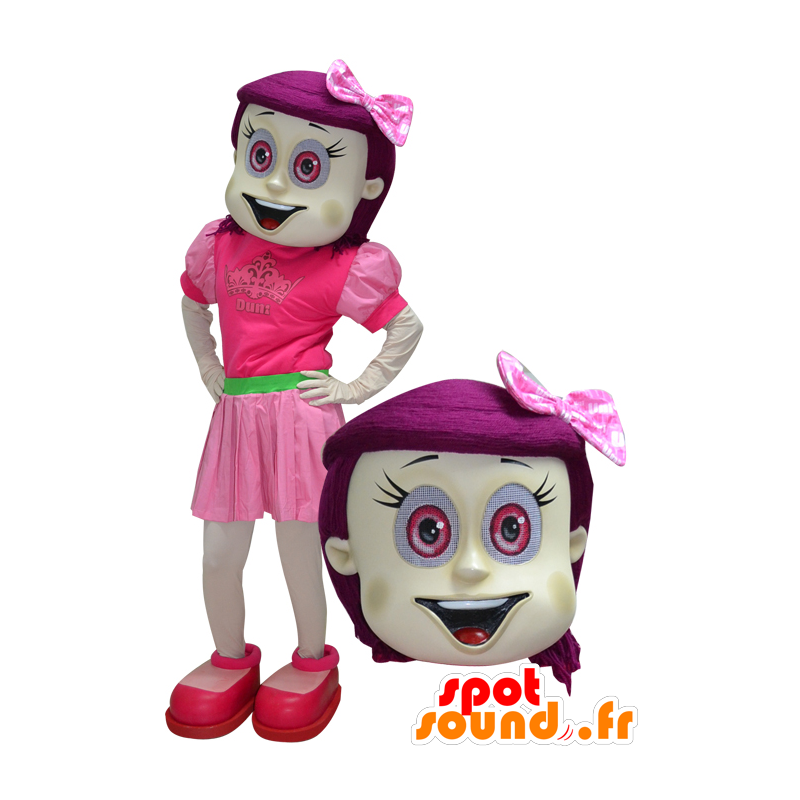 Pige maskot med lyserødt hår og øjne - Spotsound maskot