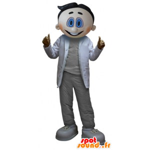 Homem mascote, vestida de cinza e branco científica - MASFR033063 - Mascotes homem