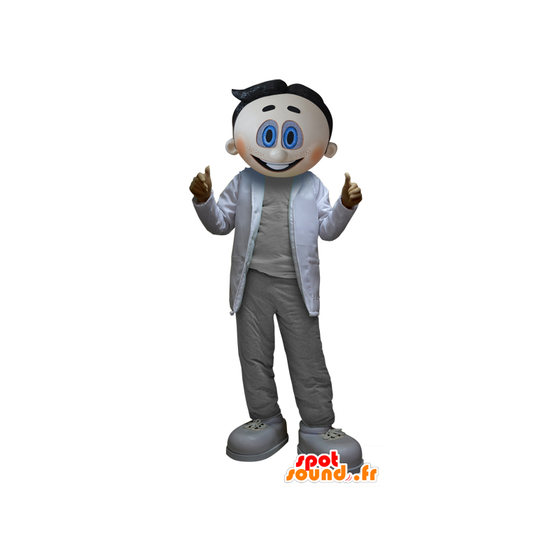 Mascotte d'homme, de scientifique habillé en gris et blanc - MASFR033063 - Mascottes Homme