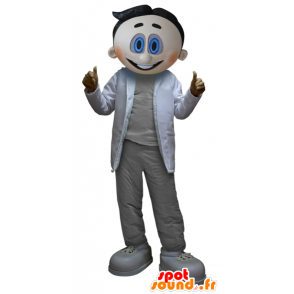 Homem mascote, vestida de cinza e branco científica - MASFR033063 - Mascotes homem