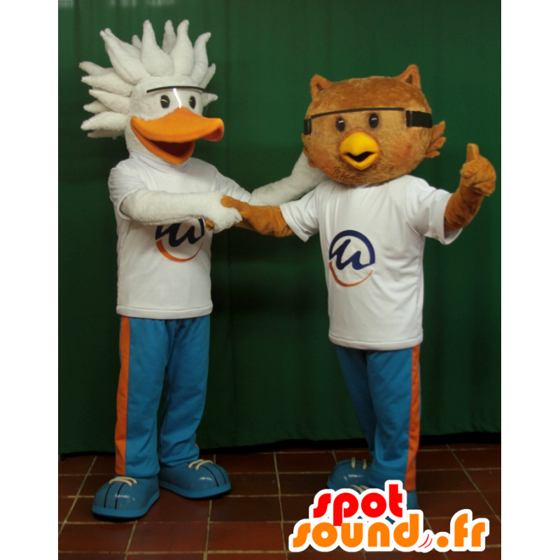 2 mascots, a pelican bird and owl - MASFR033064 - Mascot of birds