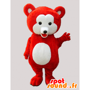 Mjuk röd och vit nallebjörnmaskot - Spotsound maskot