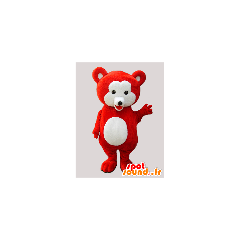 Blød rød og hvid bamse maskot - Spotsound maskot
