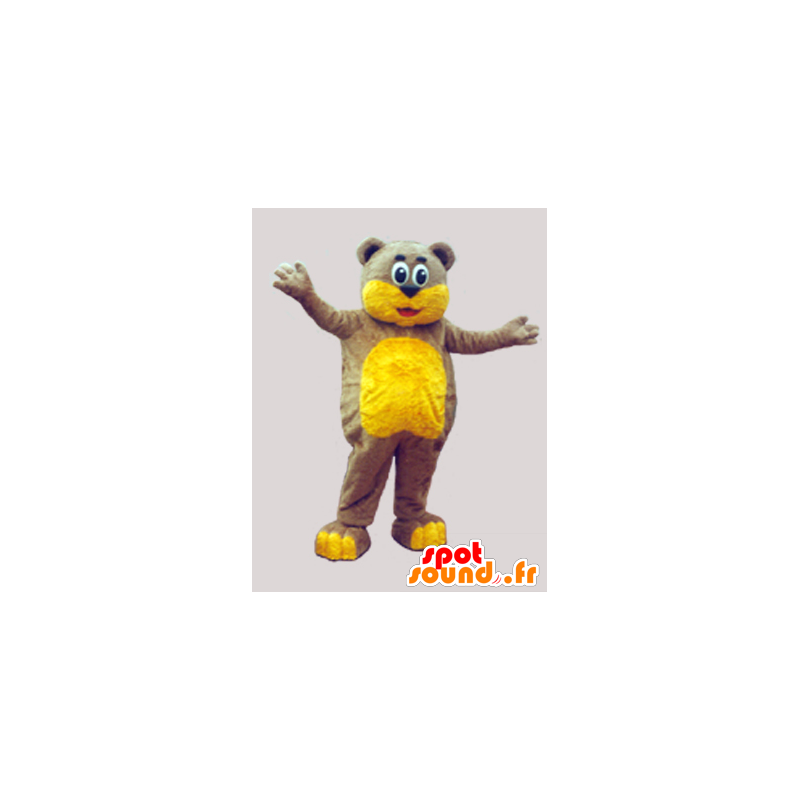 Bruine teddy mascotte en zacht geel - MASFR033068 - Bear Mascot