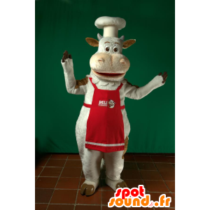 Mascotte de vache blanche en chef cuisinier - MASFR033069 - Mascottes Vache