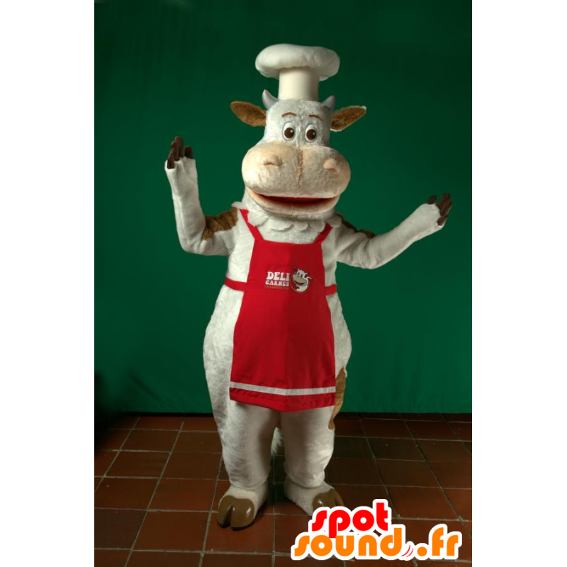 Bílá kráva Maskot chef - Maskoti krávy - MASFR033069 - SpotSound.fr