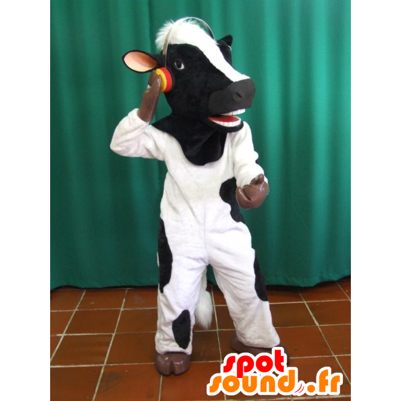 Black and white cow mascot with headphones - MASFR033070 - Mascot cow