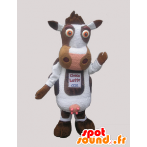 λευκό χαριτωμένο αγελάδα μασκότ και καφέ - MASFR033071 - Μασκότ αγελάδα