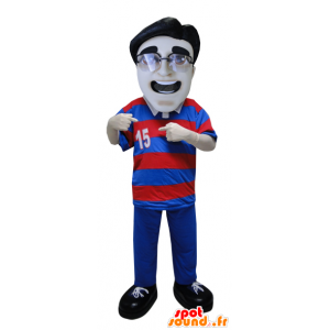 Man mascot wearing a striped polo shirt and glasses - MASFR033076 - Human mascots