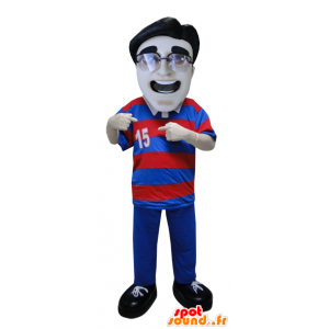 Mascot man draagt ​​een gestreepte polo shirt en een bril - MASFR033076 - man Mascottes