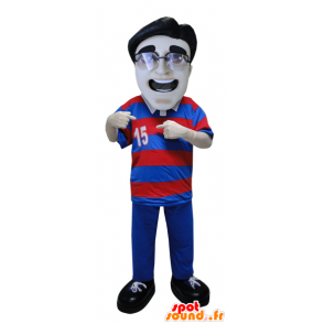 La mascota del hombre que lleva una camisa de polo de rayas y gafas - MASFR033076 - Mascotas humanas