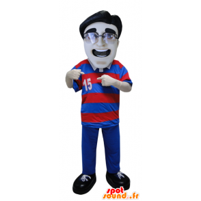Man mascot wearing a striped polo shirt and glasses - MASFR033076 - Human mascots
