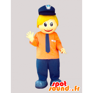 Lille blond maskot med en kepi og et slips - Spotsound maskot