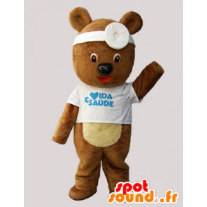 Teddy mascot, disguised as a doctor brown bear - MASFR033079 - Bear mascot