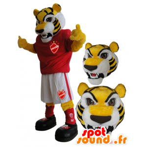 Gul tigermaskot i sportkläder - Spotsound maskot