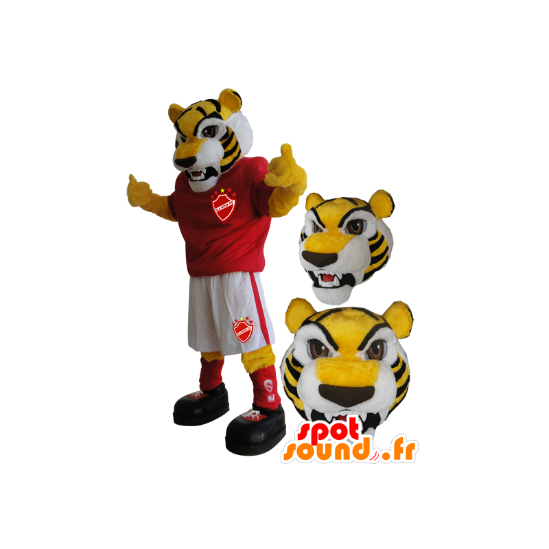 Mascota de tigre amarillo en ropa deportiva - MASFR033082 - Mascota de deportes