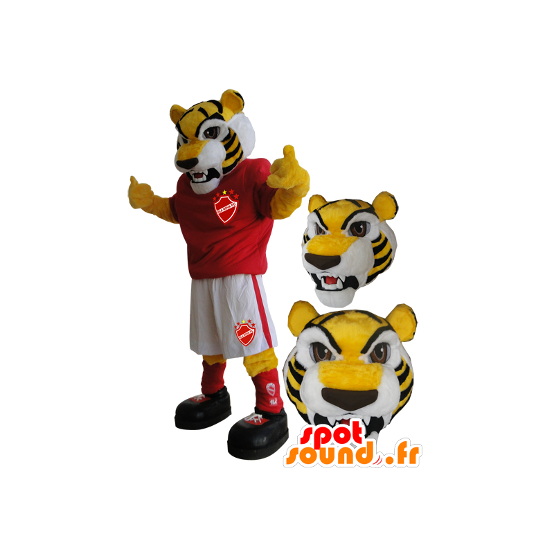 Yellow tiger mascot in sportswear - MASFR033082 - Sports mascot