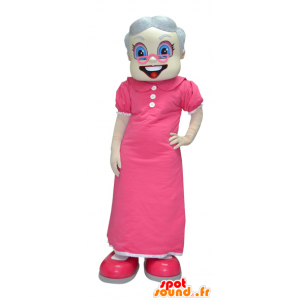Gammal maskot dam, mormor klädd i rosa - Spotsound maskot