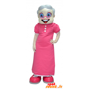 Mascotte oude dame, grootmoeder gekleed in roze - MASFR033086 - Vrouw Mascottes