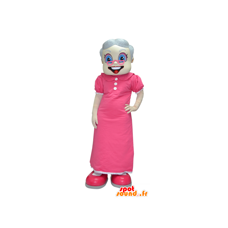 Mascot senhora de idade, avó vestida de rosa - MASFR033086 - Mascotes femininos