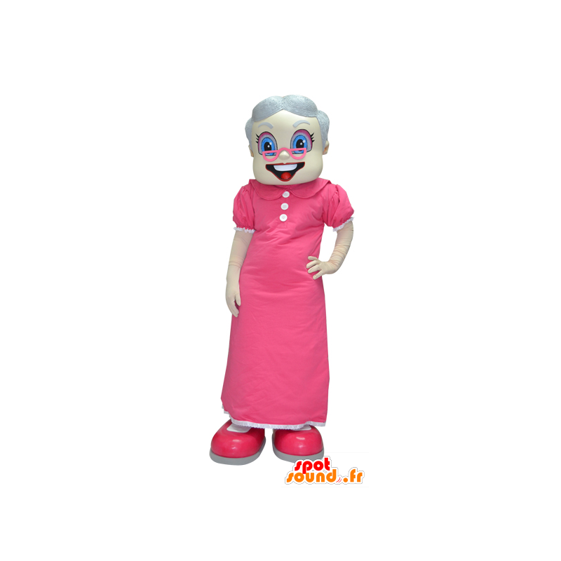 Mascotte oude dame, grootmoeder gekleed in roze - MASFR033086 - Vrouw Mascottes