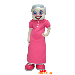 Mascotte de vieille dame, de grand-mère habillée en rose - MASFR033086 - Mascottes Femme