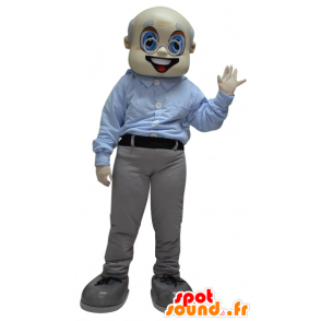 Mascotte de vieil homme, de grand-père, habillé en gris et blanc - MASFR033087 - Mascottes Homme