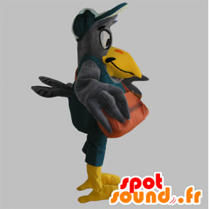 Mascot grauen und gelben Riesenvogel mit einer Tasche - MASFR033089 - Maskottchen von Objekten