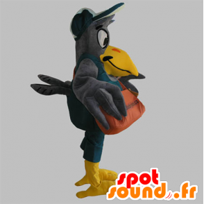 Mascot gris y amarillo pájaro gigante con una bolsa - MASFR033089 - Mascotas de objetos