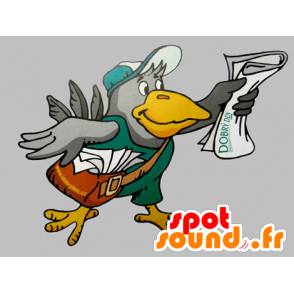 Mascot grauen und gelben Riesenvogel mit einer Tasche - MASFR033089 - Maskottchen von Objekten