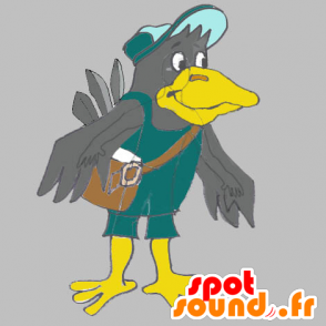 Mascotte grijs en geel reusachtige vogel met een zak - MASFR033089 - mascottes objecten