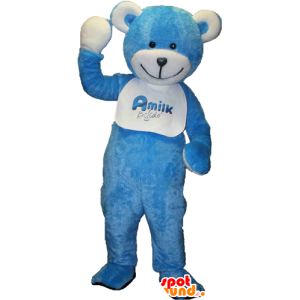 Teddy maskot, blå og hvit bamse - MASFR033091 - bjørn Mascot