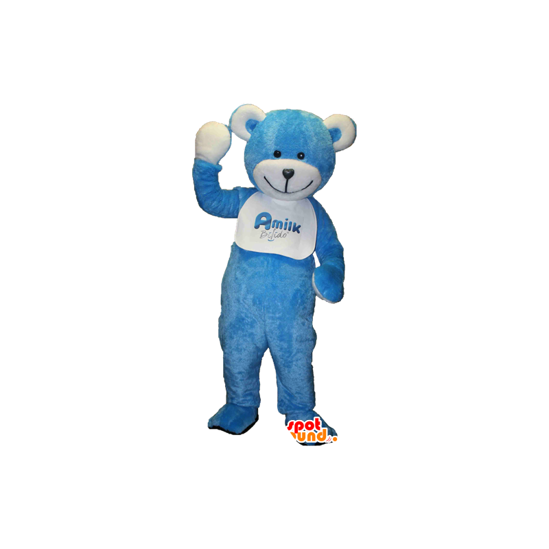 Teddy mascot, blue and white teddy bear - MASFR033091 - Bear mascot