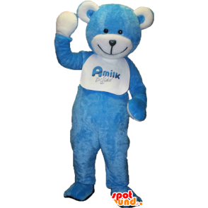 Teddy mascot, blue and white teddy bear - MASFR033091 - Bear mascot