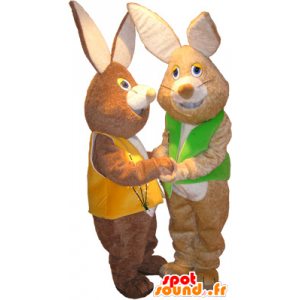 2 maskoti hnědé králíci měkké nosné vesty - MASFR033099 - maskot králíci