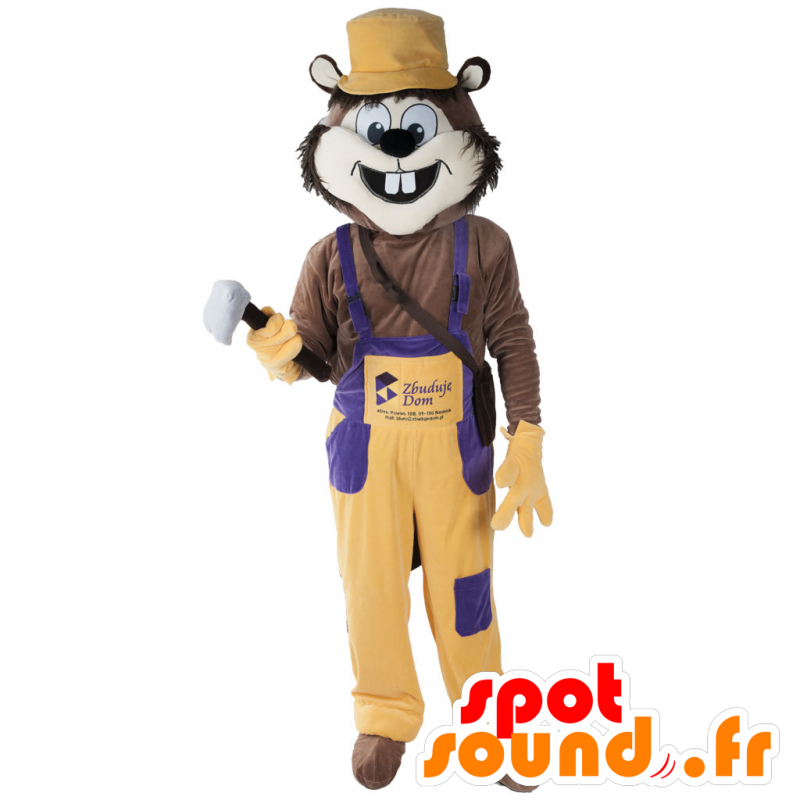 Mascotte de rongeur, d'animal rigolo avec une salopette - MASFR033103 - Mascottes Animales