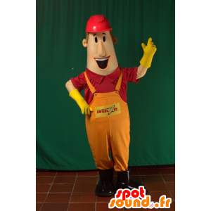 Homem mascote de macacão com um chapéu duro - MASFR033105 - Mascotes homem