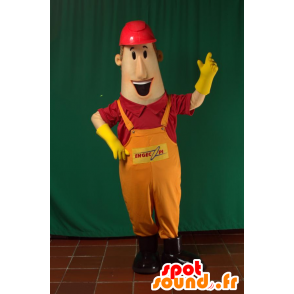 Mascot man in overalls with a hard hat - MASFR033105 - Human mascots