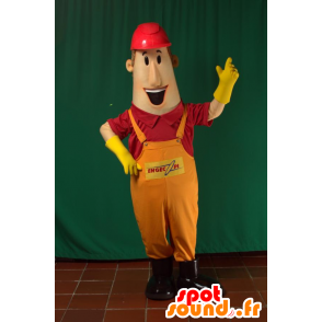 Mascotte d'homme en salopette avec un casque de chantier - MASFR033105 - Mascottes Homme