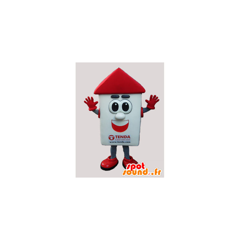 White and red house mascot with big eyes - MASFR033038 - Mascots home