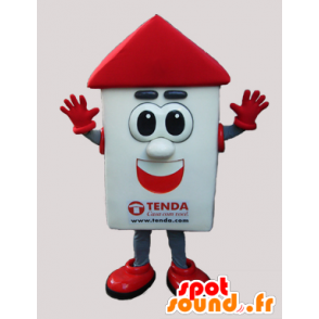 White and red house mascot with big eyes - MASFR033038 - Mascots home