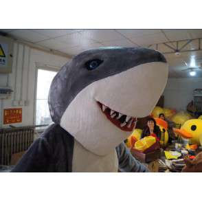 Mascot grijze en witte haai met grote tanden - MASFR21492 - mascottes Shark