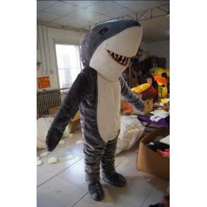 Maskotti harmaa ja valkoinen hai isot hampaat - MASFR21492 - maskotteja Shark