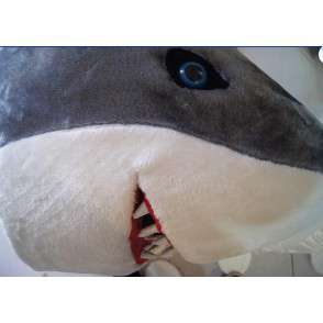 Mascotte de requin gris et blanc, avec de grandes dents - MASFR21492 - Mascottes Requin