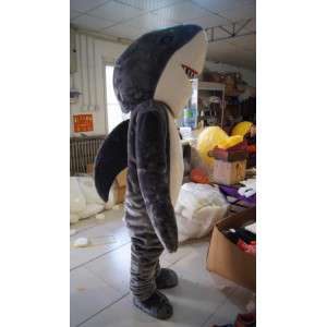 Mascot grijze en witte haai met grote tanden - MASFR21492 - mascottes Shark