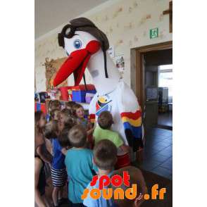 Hvid stork maskot med farverige vinger - Spotsound maskot