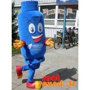 Blå maskot för gasbehållare som ler - Spotsound maskot