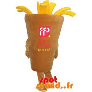 Maskottkotte av pommes frites. Snackmaskot, chipsbutik -