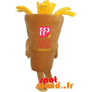 Maskottkotte av pommes frites. Snackmaskot, chipsbutik -